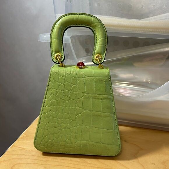 STAUD Kenny Croc-Embossed Leather Top Handle Bag Pistachio Green - Picture 2 of 12